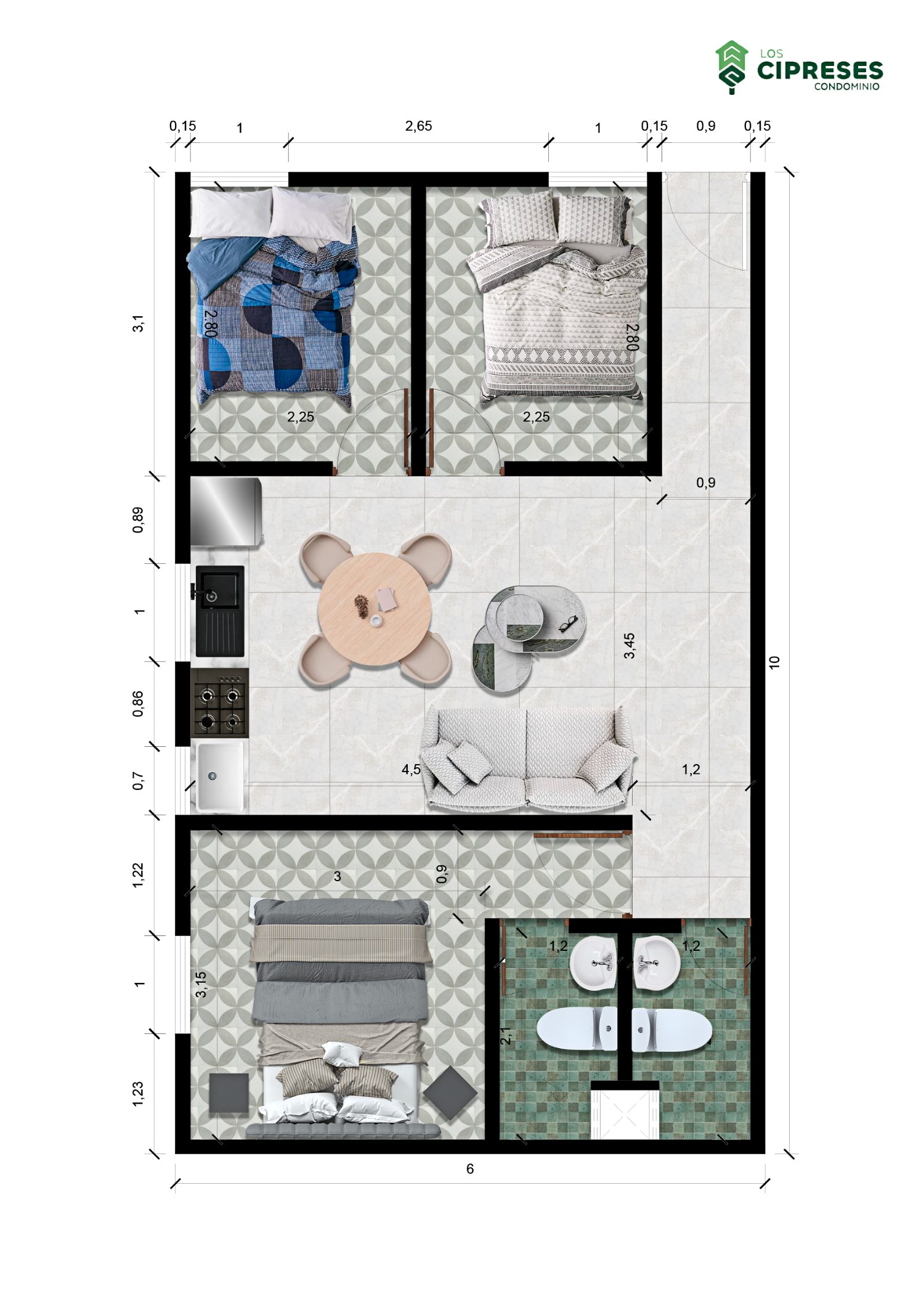 Plano en planta — departamento 60 m²